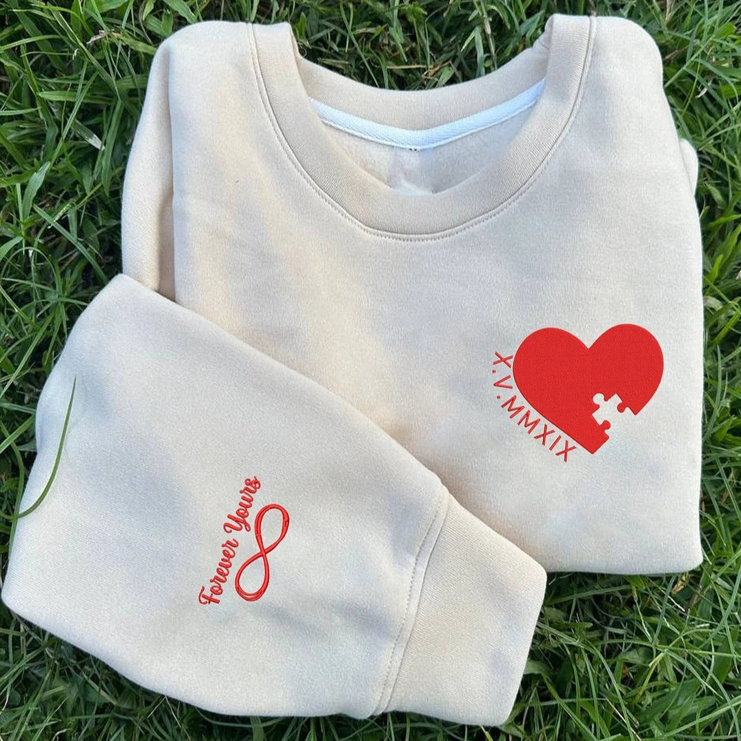 Personalized Heart And Puzzle Couple  Embroidered Sweatshirt