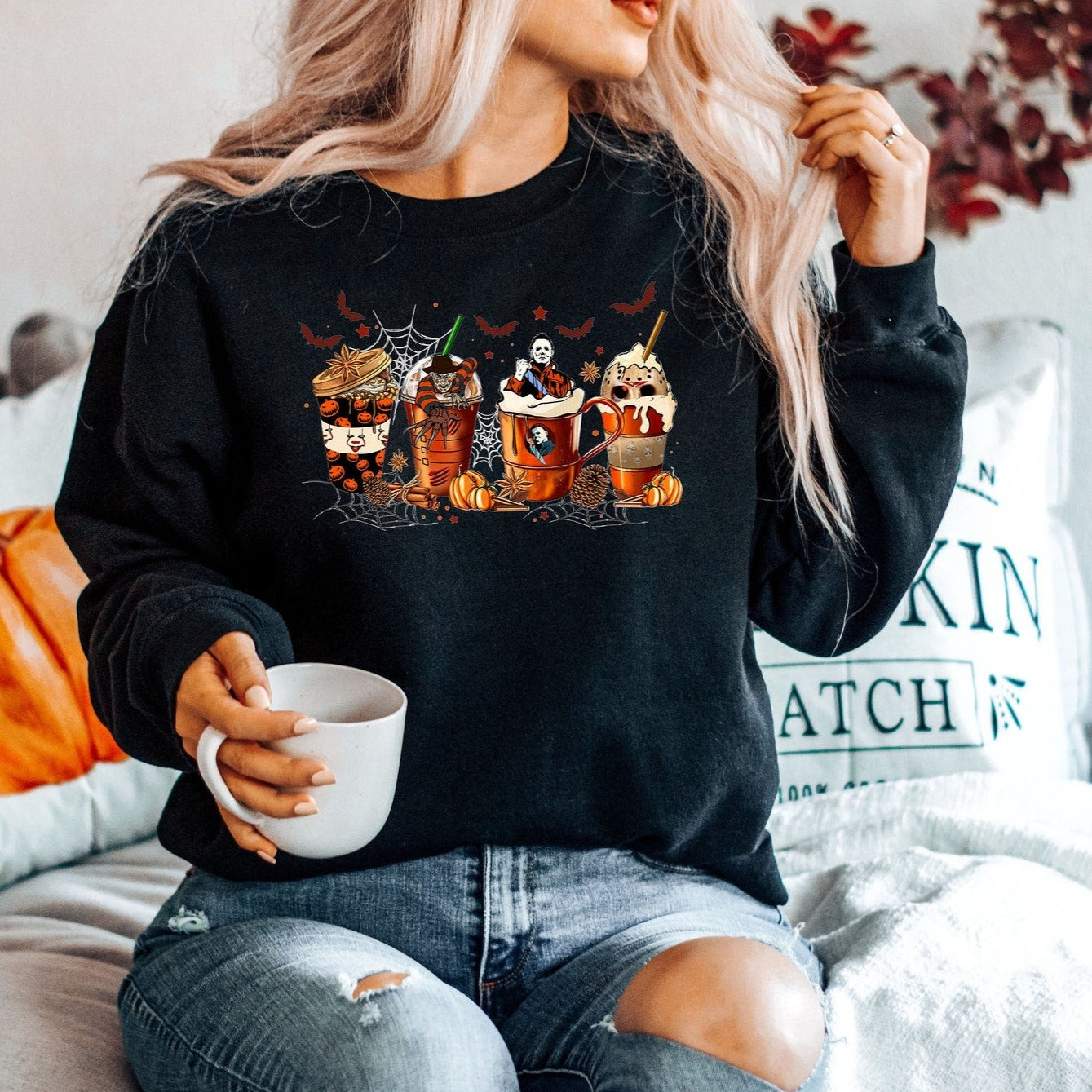 Halloween Sweatshirt Fall Coffee Sweatshirt Pumpkin Spice Shirt