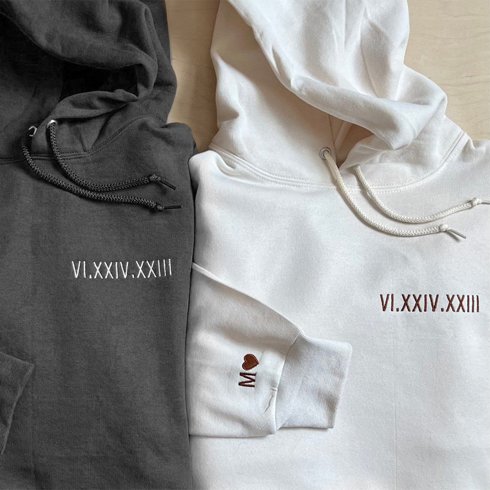 👩‍❤️‍👨Personalisation Roman Numeral  Hoodie Embroidery