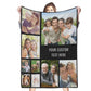 Custom 9 Photos Text Black Fleece Blanket Gift for Him/Her💞