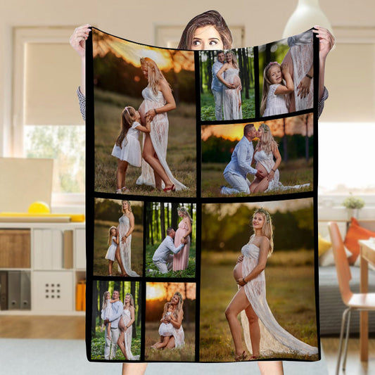 Personalized 9 Photos Blankets Fleece Throw Blanket Gift for Family💞