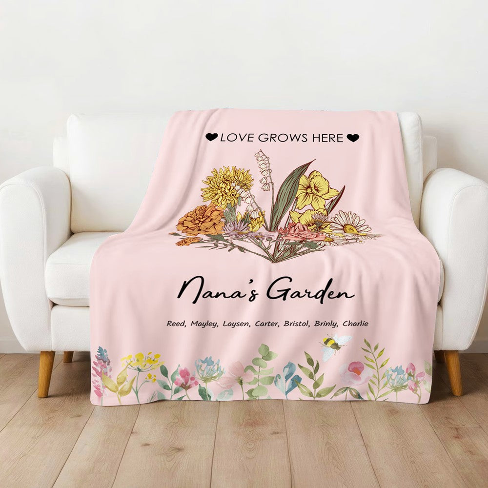 BirthFlower Family Bouquet Custom Blanket-Mom's Garden