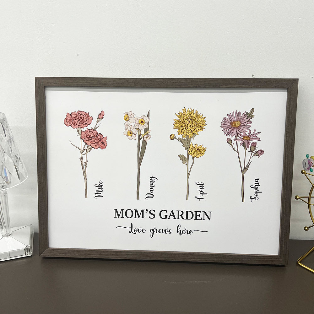 Mom's Garden is Her Children Custom birth flowers Names Frame