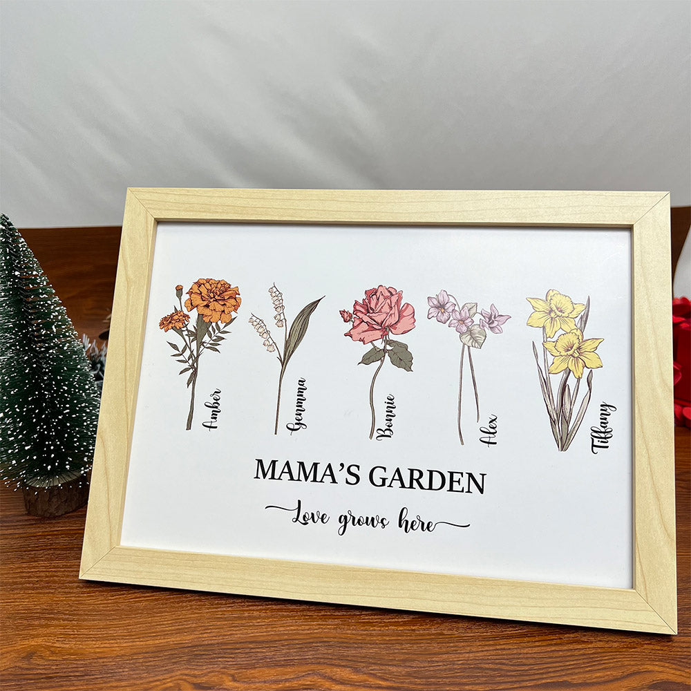 Mom's Garden is Her Children Custom birth flowers Names Frame