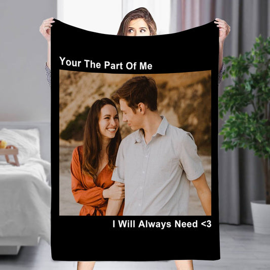 Custom Photo&Text Fleece Blanket Gift for Family/Couple💞