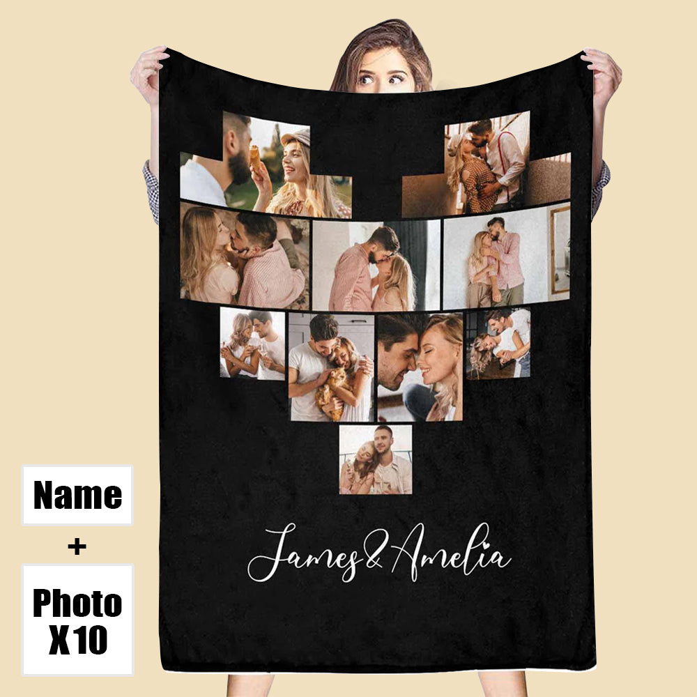 Custom 10 Photos Fleece Blankets Names Blanket For Couple💞