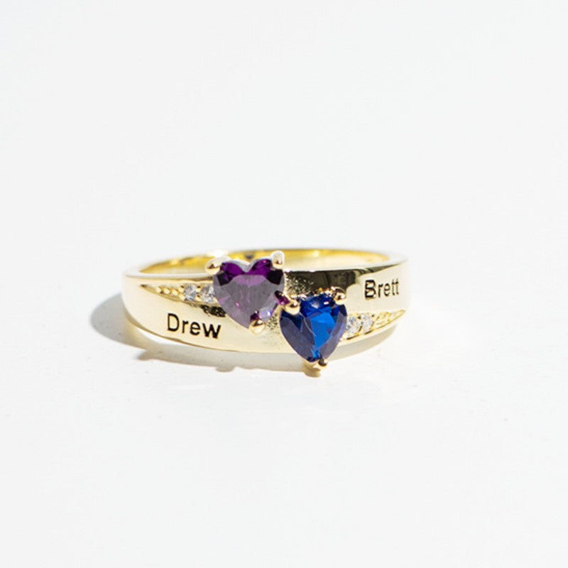 Customized Engarving Heart Birthstone Flower Ring