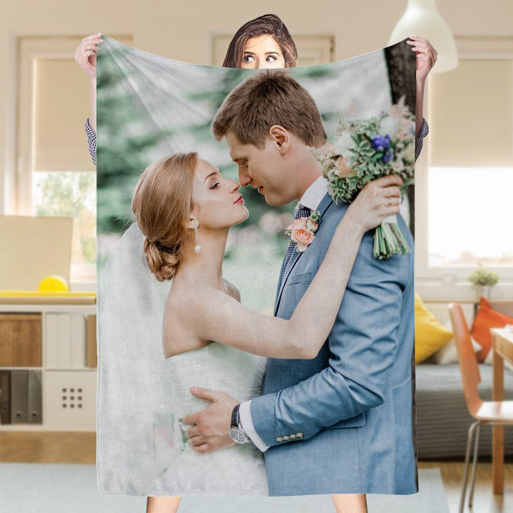 Custom 1 Photo Fleece Blankets for Couple Family 💞