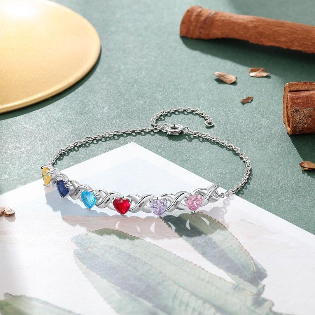 Customized Heart Birthstone Bracelet