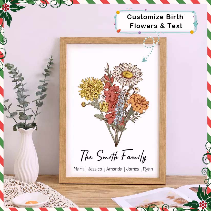 Custom BirthFlower Frame Family Bouquet  Names Gifts🔥