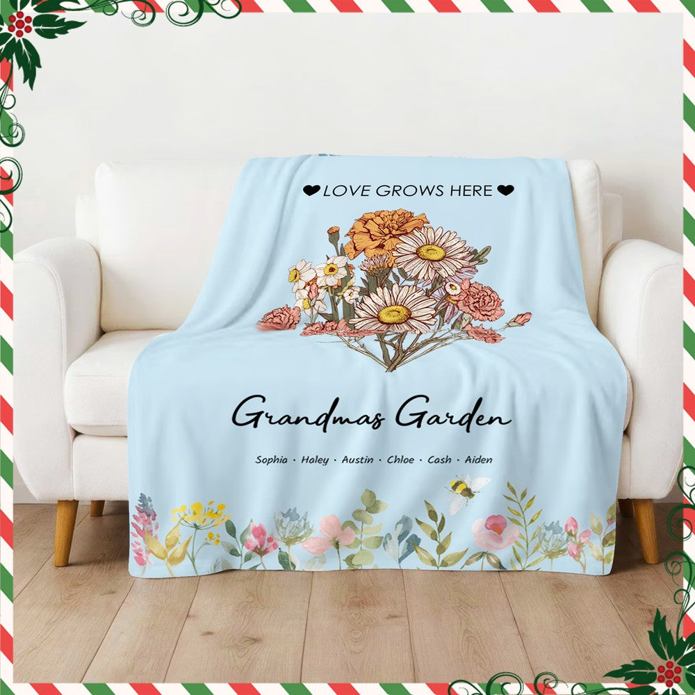 BirthFlower Family Bouquet Custom Blanket-Mom's Garden