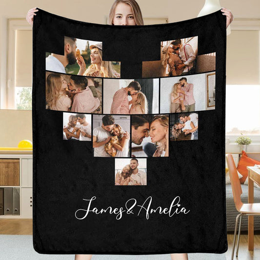 Custom 10 Photos Fleece Blankets Names Blanket For Couple💞