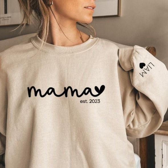 Personalized Mama Sweatshirt,with Kids Names On the Sleeve,Gift for Mom