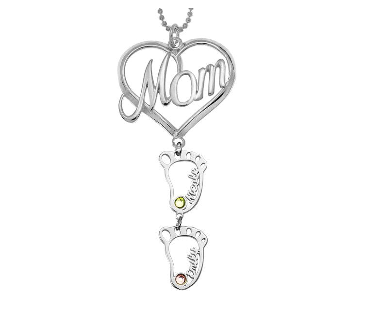 Personalized Heart Birthstones Necklace with BabyFeet👩