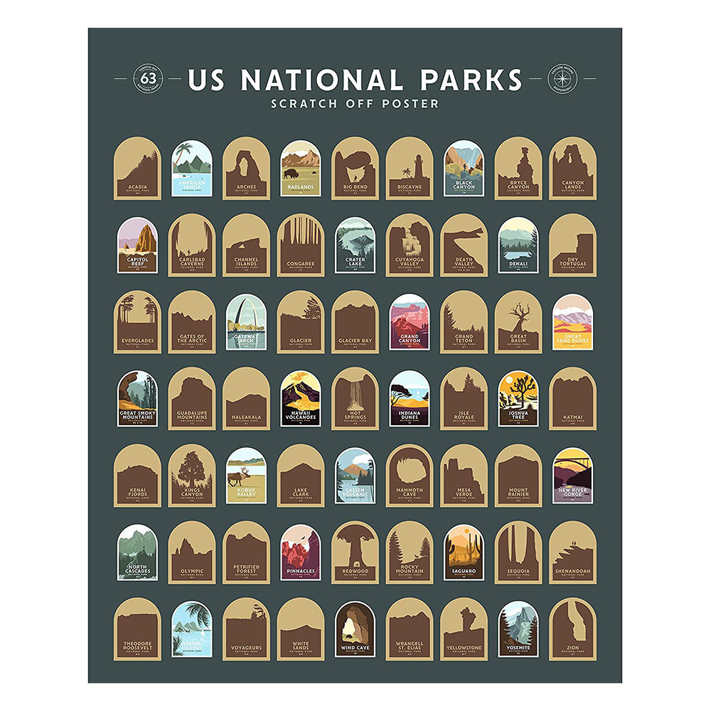 US National Parks Scratch Off Poster - All 63 US National Parks