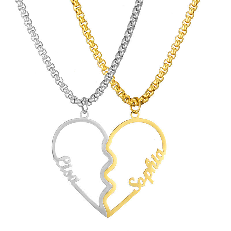 Heartbreak double spelling name custom couple necklace