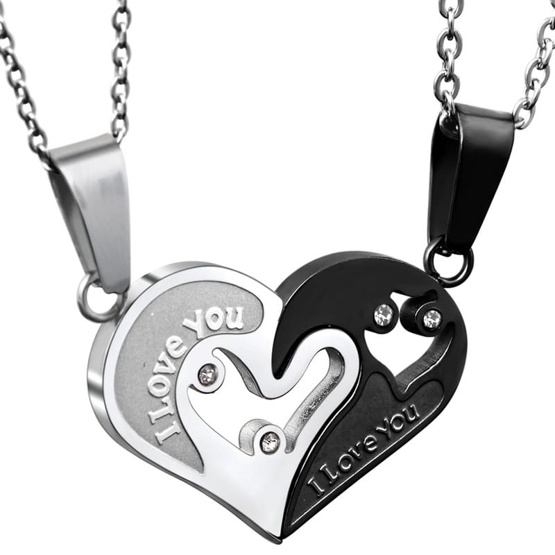 Heart Pendant Black and White Necklace Set