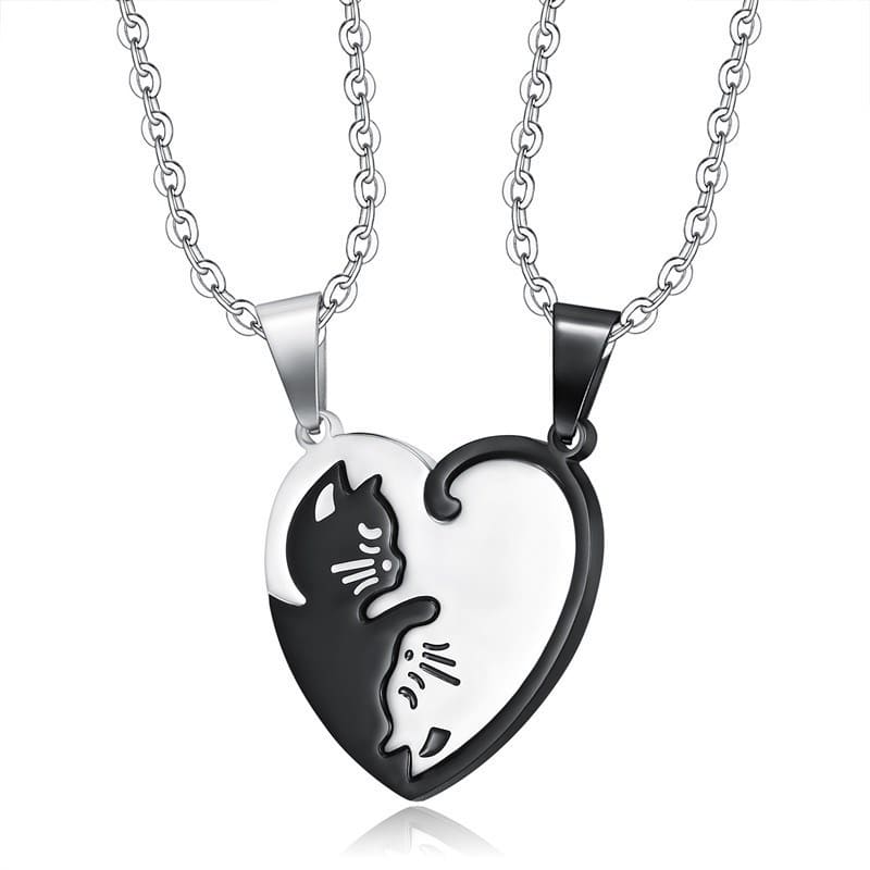 Heart/Round Cat Necklace Set