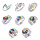 Customized Engarving Heart Birthstone Flower Ring