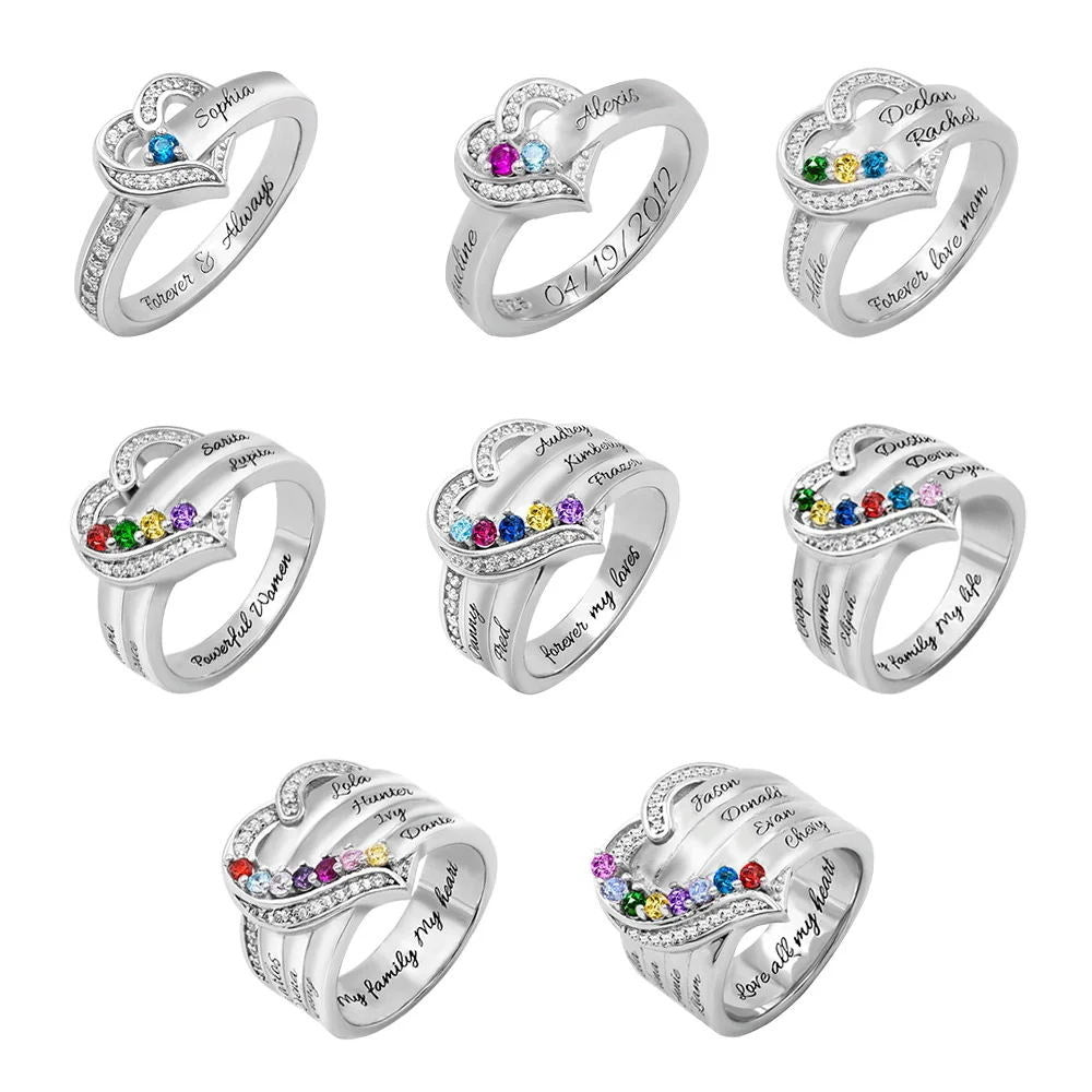 Customized Heart Birthstone Ring