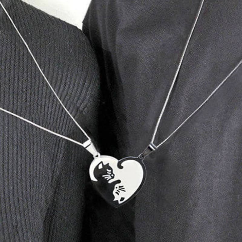 Heart/Round Cat Necklace Set