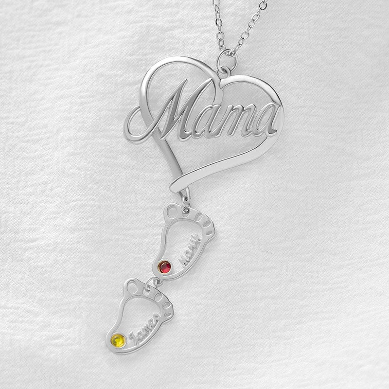 Personalized Heart Birthstones Necklace with BabyFeet👩