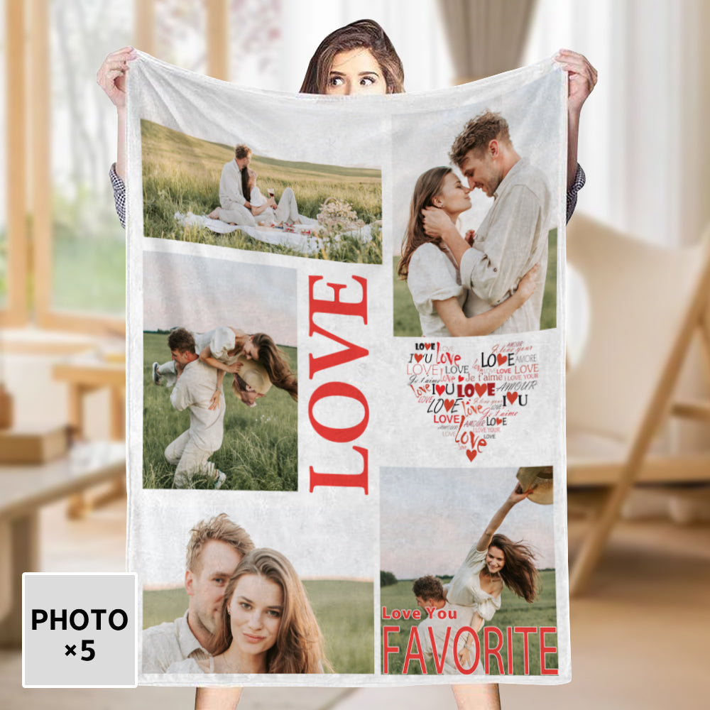 Personalized 5 Photos Blankets Fleece Blanket Gift for Lover💞