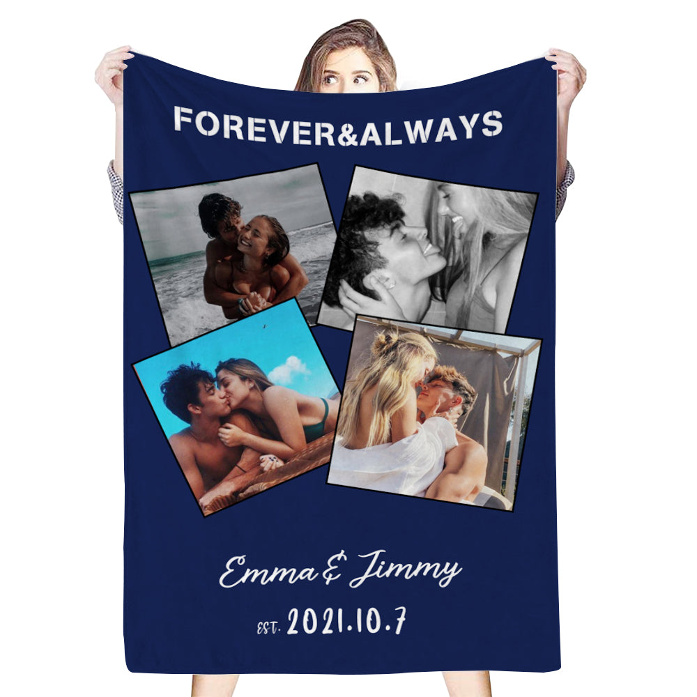 Personalized 4 Photos Text Fleece Blankets for Couple💞