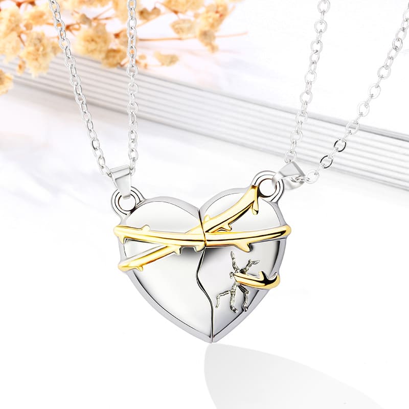 Heart Link Magnetic Attract Necklace Set