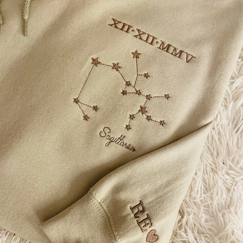 Personalisation Roman date constellation Hoodie Embroidery